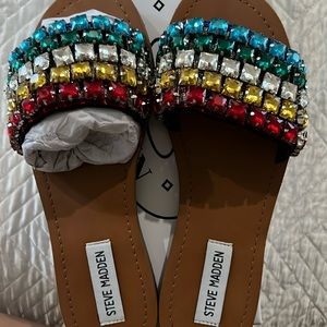 Multi color rhinestones Steve Madden sandals.